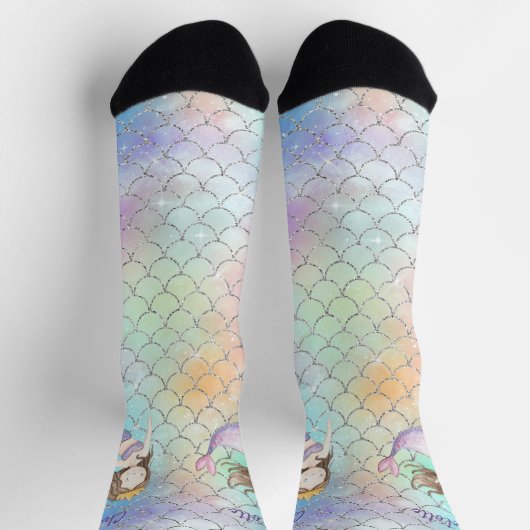 Mermaid Scales Faux Glitter Custom Name Socks Sokken (Top)
