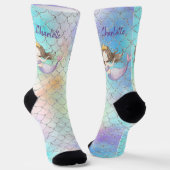 Mermaid Scales Faux Glitter Custom Name Socks Sokken (Gebogen)