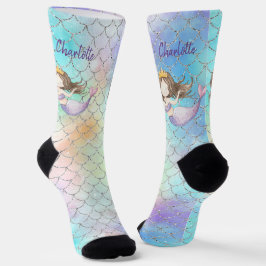 Mermaid Scales Faux Glitter Custom Name Socks Sokken