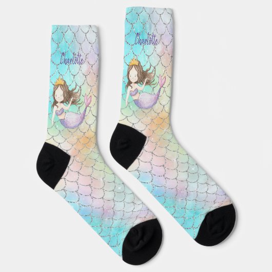 Mermaid Scales Faux Glitter Custom Name Socks Sokken (Rechts)