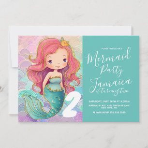 Mermaid Scales Girls Pink Hair Glam Birthday Party Kaart