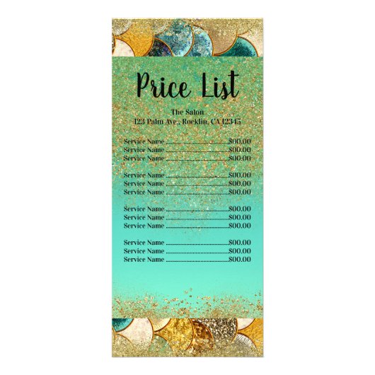 Mermaid Scales Glam Gold Glitter prijslijst Reclamekaart (Voorkant)
