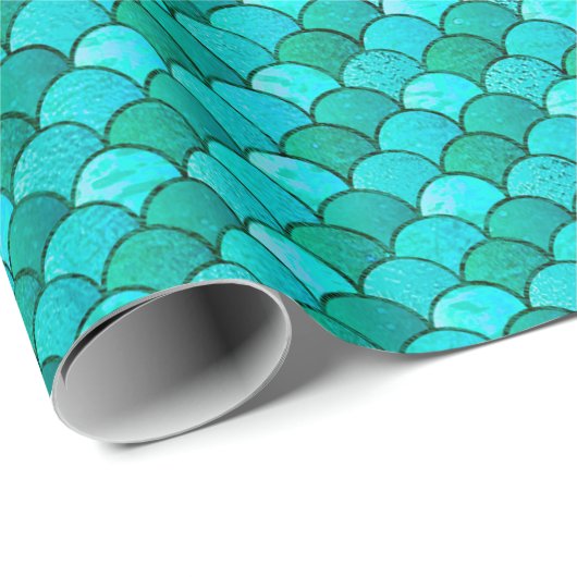 Mermaid Scales Glitter Blue Ocean Aqua Cadeaupapier (Rol Hoek)