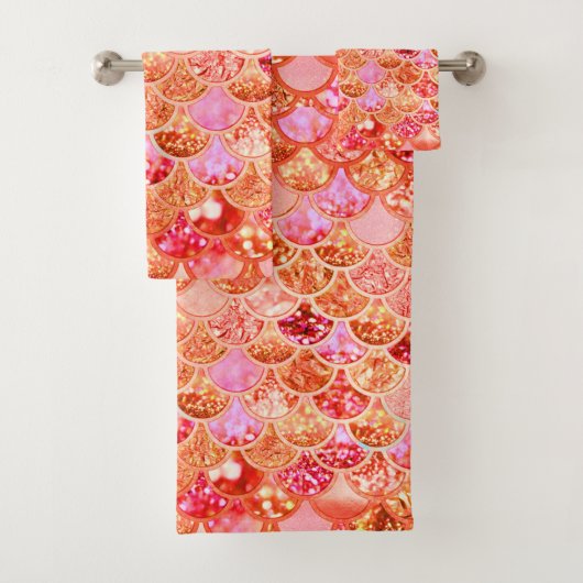 Mermaid Scales Glitter Multi-Roze Koraal Bad Handdoek (Insitu)