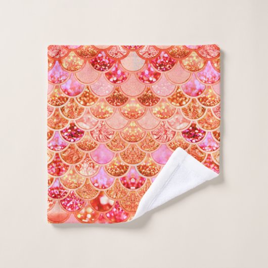 Mermaid Scales Glitter Multi-Roze Koraal Bad Handdoek (Wasdoekje)