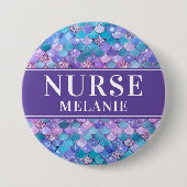 Mermaid Scales Glitter Nurse Name Button Badge (Voorkant)