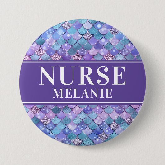 Mermaid Scales Glitter Nurse Name Button Badge (Voorkant)