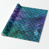 Mermaid Scales Glitter Oerwoud Spark Navy Paars Cadeaupapier (Uitgerold)