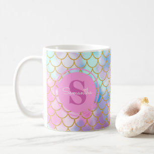 Mermaid Scales Gold Glitter Pattern Pink Monogram Koffiemok