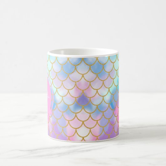 Mermaid Scales Gold Glitter Pattern Pink Monogram Koffiemok (Center)