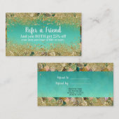 Mermaid Scales Gold Glitter Verwijs een Vriend Aanbevelingskaartje (Voorkant / Achterkant)