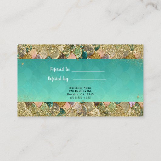 Mermaid Scales Gold Glitter Verwijs een Vriend Aanbevelingskaartje (Achterkant)