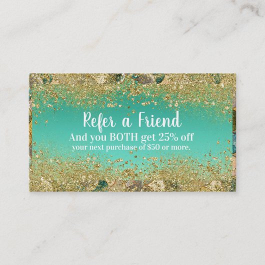 Mermaid Scales Gold Glitter Verwijs een Vriend Aanbevelingskaartje (Voorkant)
