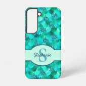 Mermaid Scales Monogram Zee Green Aqua Blue Samsung Galaxy Hoesje (Achterkant)