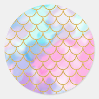 Mermaid Scales Pastel Gold Glitter Pattern Girly Ronde Sticker