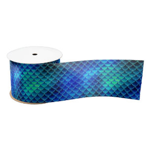 Mermaid Scales Pattern Blue ID600 Satijnen Lint