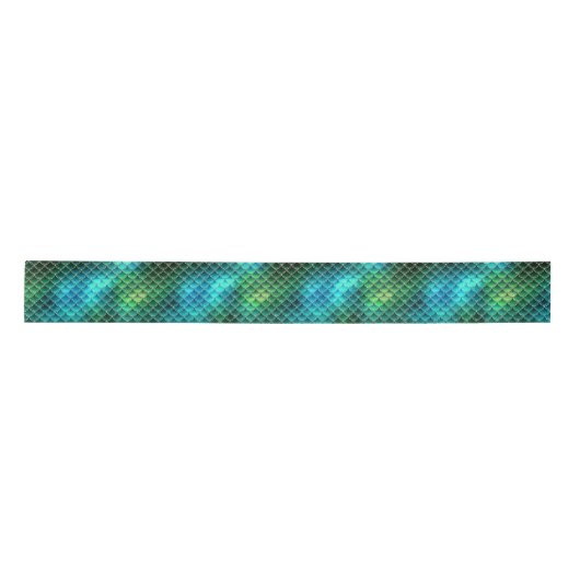 Mermaid Scales Pattern Green ID600 Satijnen Lint (Voorkant)