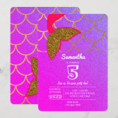 Mermaid Scales Pink Paars Glitter Birthday Kaart (Voorkant / Achterkant)