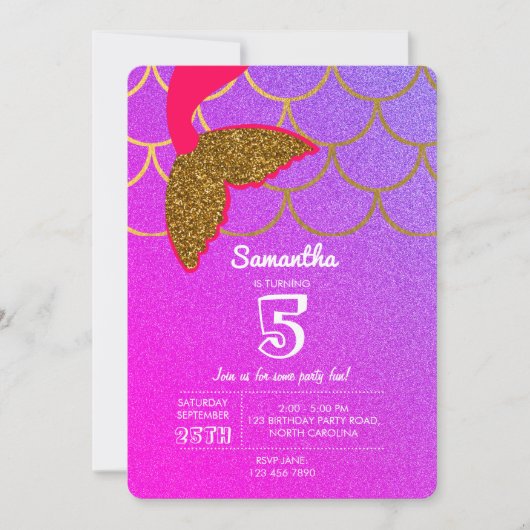 Mermaid Scales Pink Paars Glitter Birthday Kaart (Voorkant)