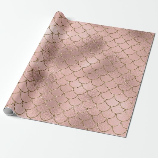 Mermaid Scales Pink Rose Gold Blush Princess Cadeaupapier (Uitgerold)