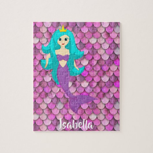 Mermaid scales princess roze paars girl name legpuzzel (Verticaal)