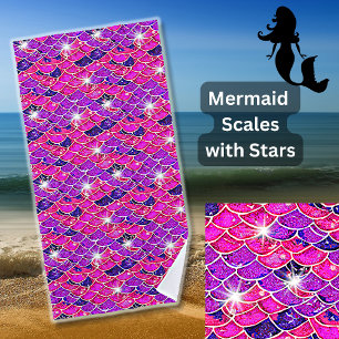 Mermaid Scales Roze Mauve met sterren Strandlaken