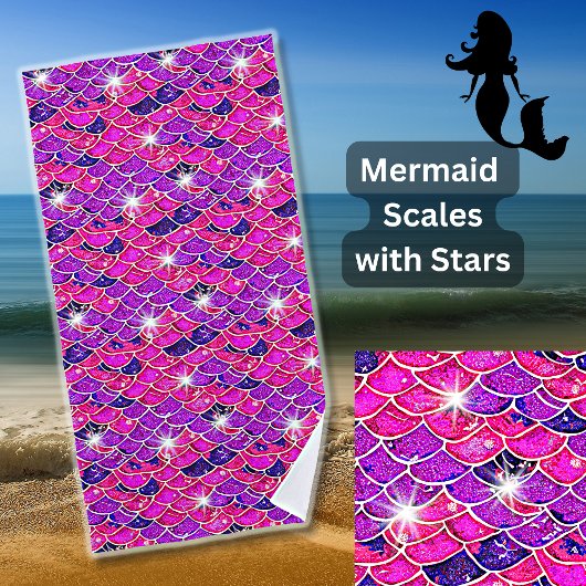 Mermaid Scales Roze Mauve met sterren Strandlaken