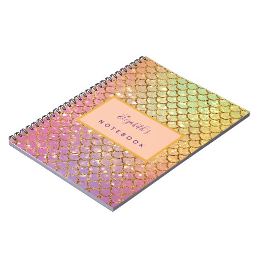 Mermaid scales roze paarse glitter college notitieboek (Linkerzijde)