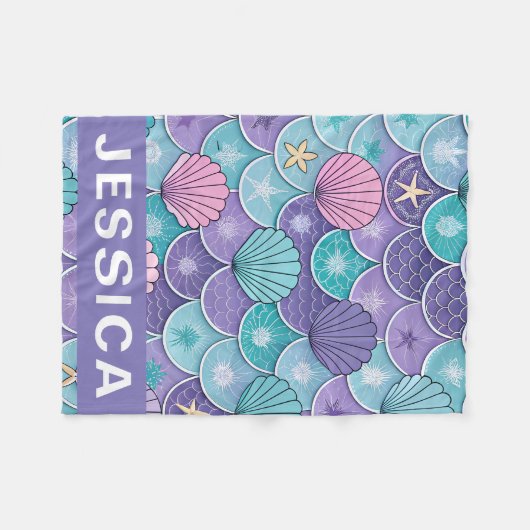 Mermaid Scales Seashell Pattern Fantasy Fleece Deken (Voorkant (Horizontaal))