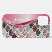 Mermaid Scales Silver Handgeschreven Naam Roze Case-Mate iPhone Case (Achterkant (horizontaal))