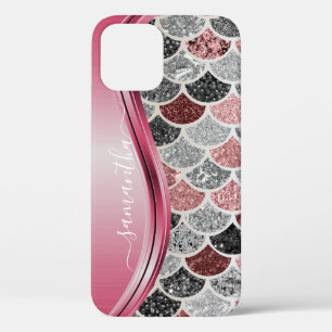 Mermaid Scales Silver Handgeschreven Naam Roze Case-Mate iPhone Case