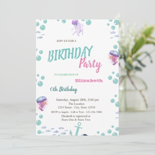 Mermaid Scales Tail Zee Zomer Verjaardagsfeest Kaart (Staand voorkant)