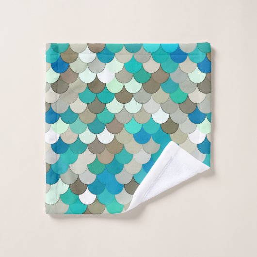 Mermaid Scales, Turquoise, Aqua, Taupe en Cream Bad Handdoek (Wasdoekje)