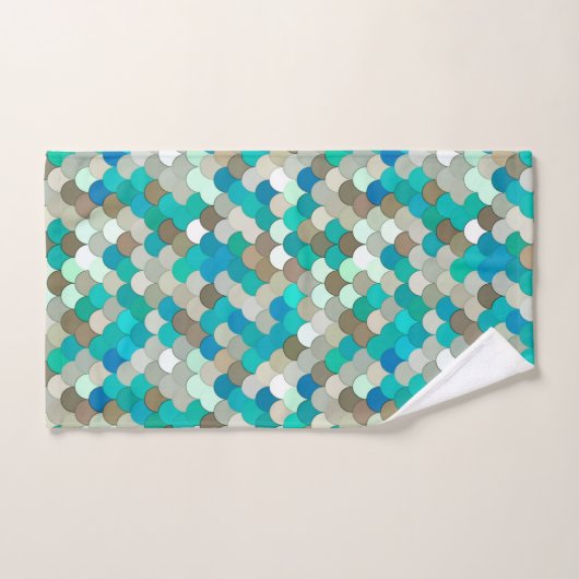 Mermaid Scales, Turquoise, Aqua, Taupe en Cream Bad Handdoek (Handdoek)