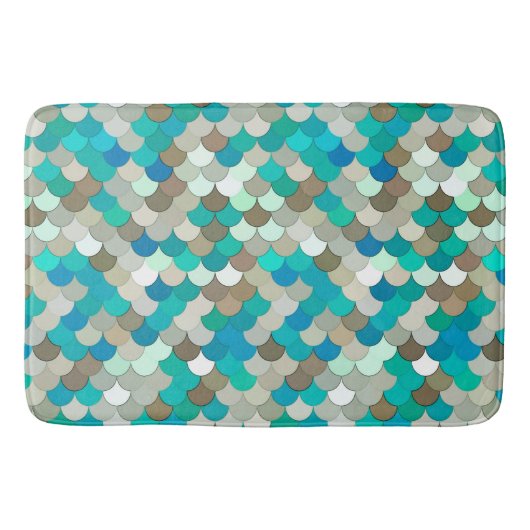 Mermaid Scales, Turquoise, Aqua, Taupe en Cream Badmat (Voorkant)