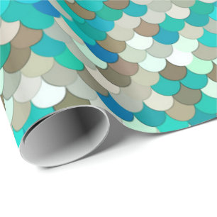 Mermaid Scales, Turquoise, Aqua, Taupe en Cream Cadeaupapier