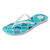 Mermaid scales turquoise aquamarine monogram teenslippers (Schuin)