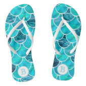 Mermaid scales turquoise aquamarine monogram teenslippers (Voetbed)