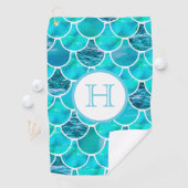 Mermaid scales turquoise green blue monogram golfhanddoek (Insitu)