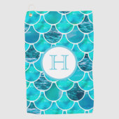 Mermaid scales turquoise green blue monogram golfhanddoek (Voorkant)