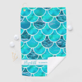 Mermaid scales turquoise green blue name golfhanddoek (Insitu)