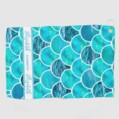 Mermaid scales turquoise green blue name golfhanddoek (Horizontaal)