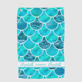 Mermaid scales turquoise green blue name golfhanddoek (Voorkant)