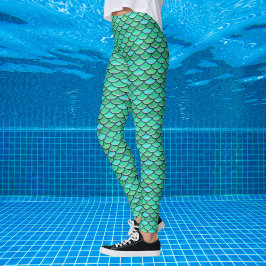 Mermaid Scales Turquoise Green patroon Leggings