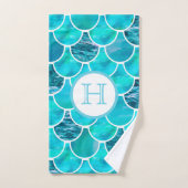 Mermaid scales turquoise mint green blue monogram bad handdoek (Handdoek)