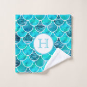 Mermaid scales turquoise mint green blue monogram bad handdoek (Wasdoekje)