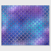 Mermaid Scales Unicorn Metallic Blue Navy Roze Cadeaupapier (Vlak)