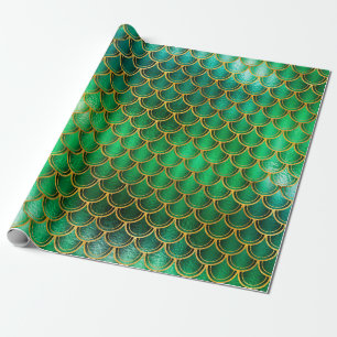 Mermaid Scales Unicorn Metallic Emerald Gold Green Cadeaupapier