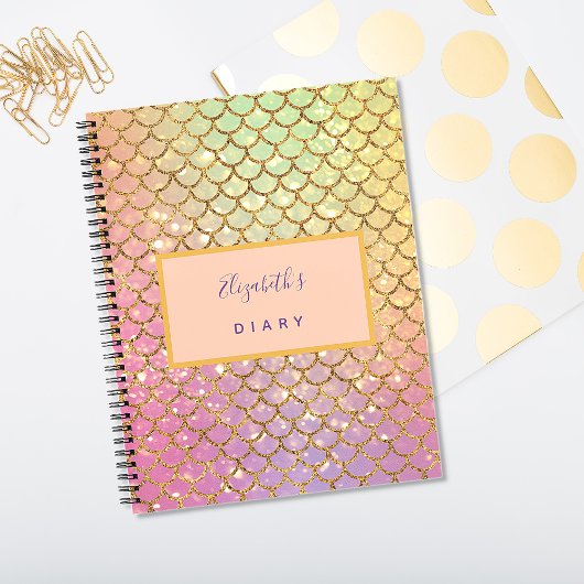 Mermaid schetst roze paars zee groene glitterkalen notitieboek
