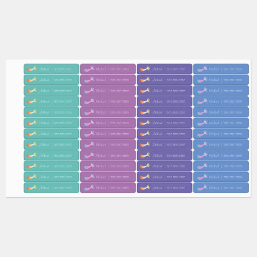 Mermaid School Class Lunch Name Number Labels (Vel)
